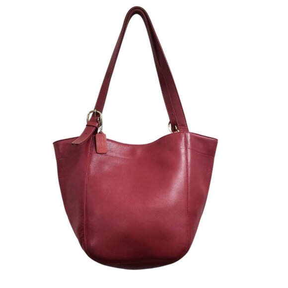 Vintage Coach Leather Tote Bag Burgundy Red USA Made Shopper Shoulder Bag - Picture 3 of 16